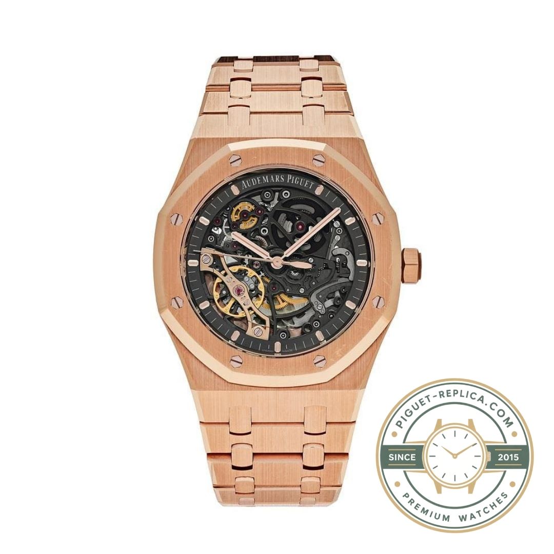 AP Royal Oak skeleton replica watch with rose gold case and sapphire crystal