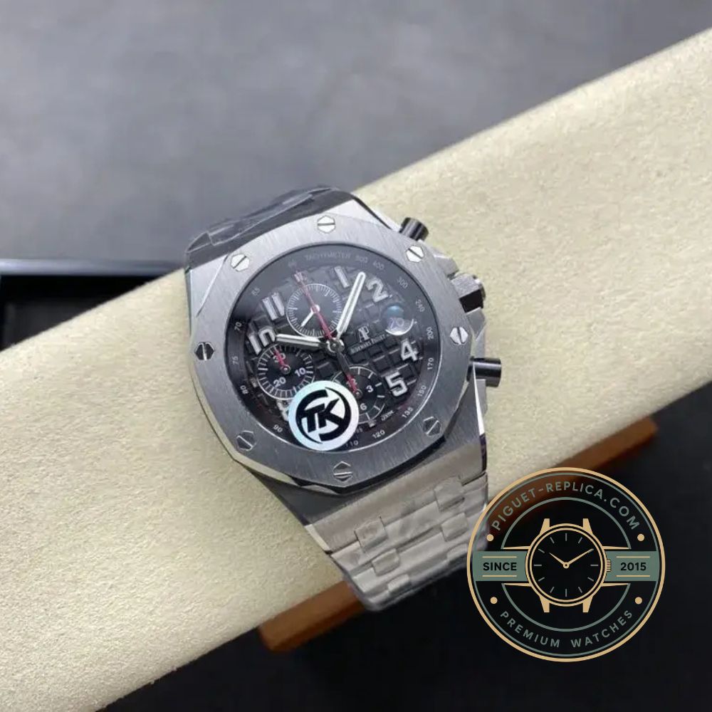 Audemars Piguet super clone Offshore watch with a grey-black Mega Tapisserie dial and recessed black subdials