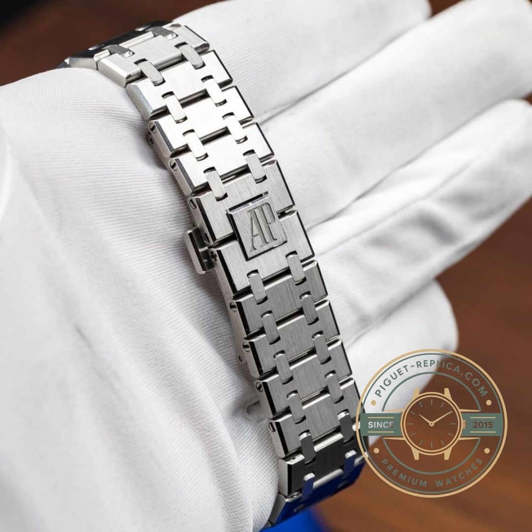 Audemars Piguet replica watch Tapisserie dial detail with Royal Oak style finish