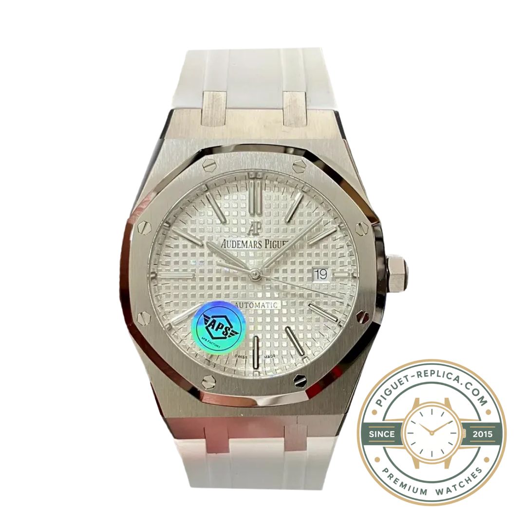 Audemars Piguet Royal Oak 15400ST white rubber strap replica watch side view