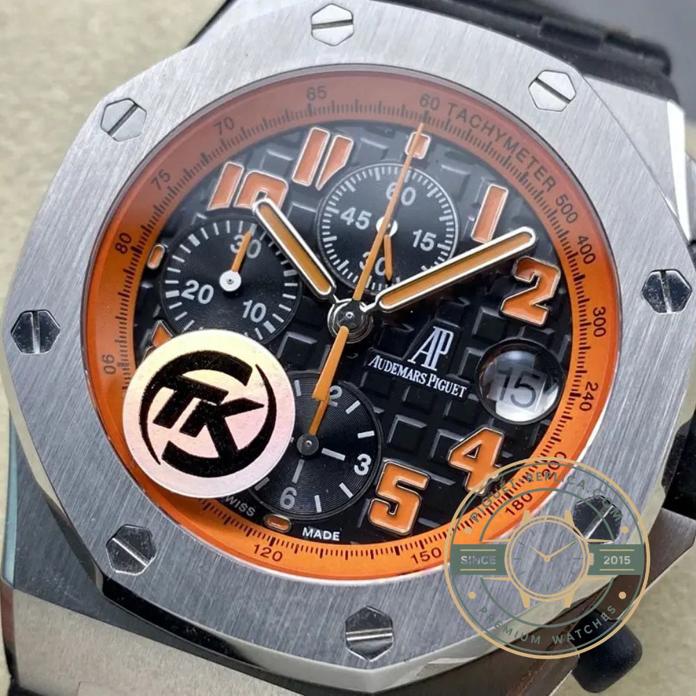 Replica Audemars Piguet Royal Oak Offshore 26170ST.OO.D101CR.01 watch with black dial and leather strap