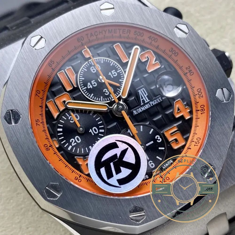 Audemars Piguet Royal Oak Offshore replica 26170ST with black Mega Tapisserie dial and chronograph design