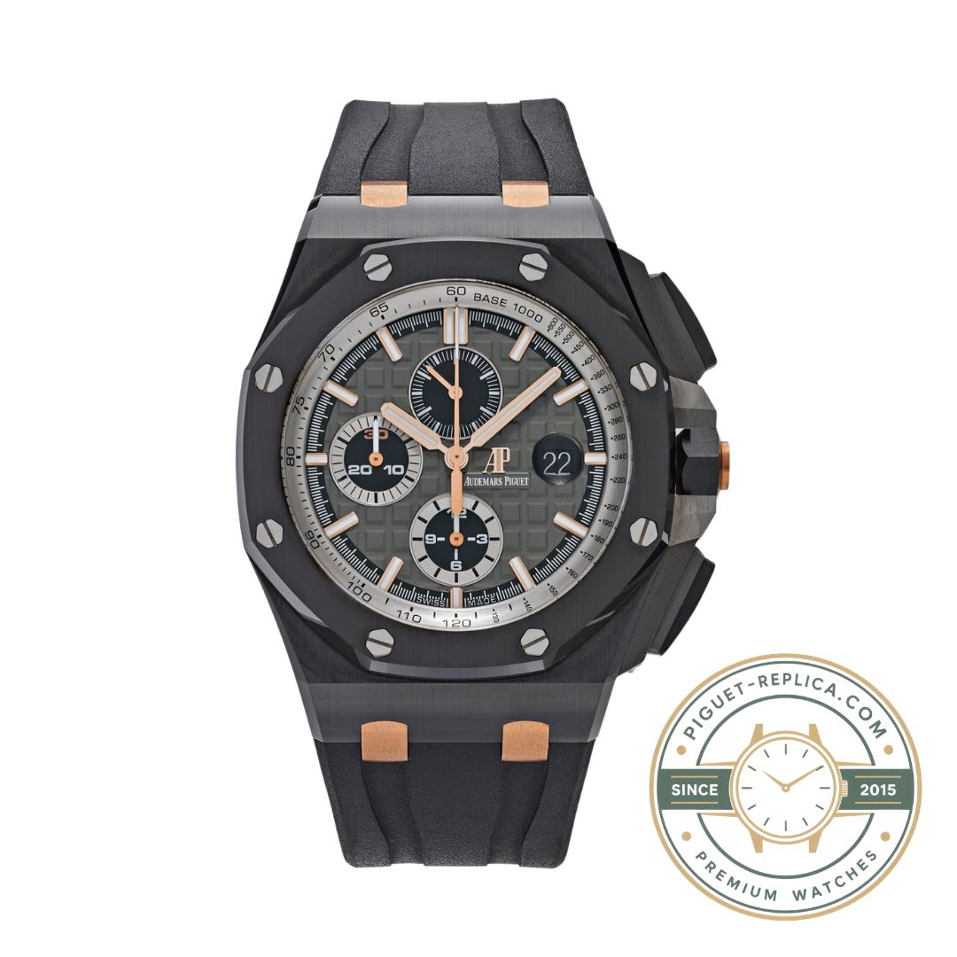 AP watch replica inspired by the Royal Oak Offshore Pride Of Germany with a grey dial and sapphire crystal