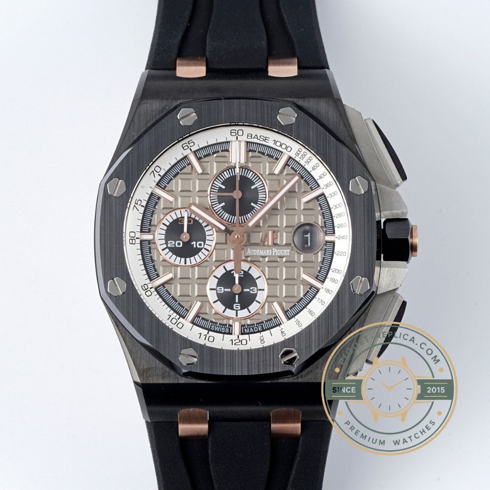 Replica Audemars Piguet Royal Oak Offshore 26415CE with a 44mm stainless steel case and grey dial