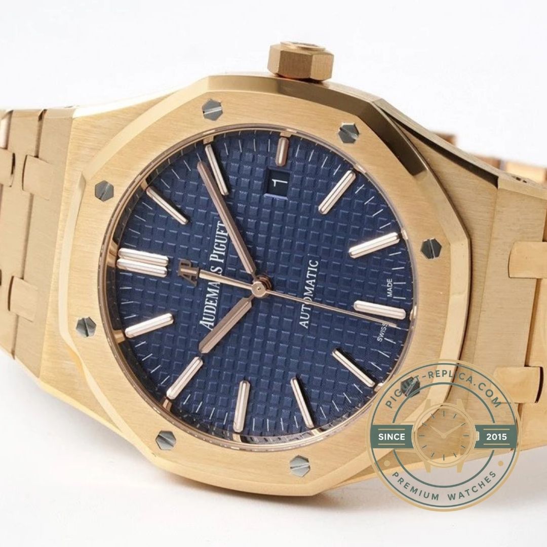 Audemars Piguet Royal Oak 15400OR rose gold blue dial replica watch with ZF factory quality