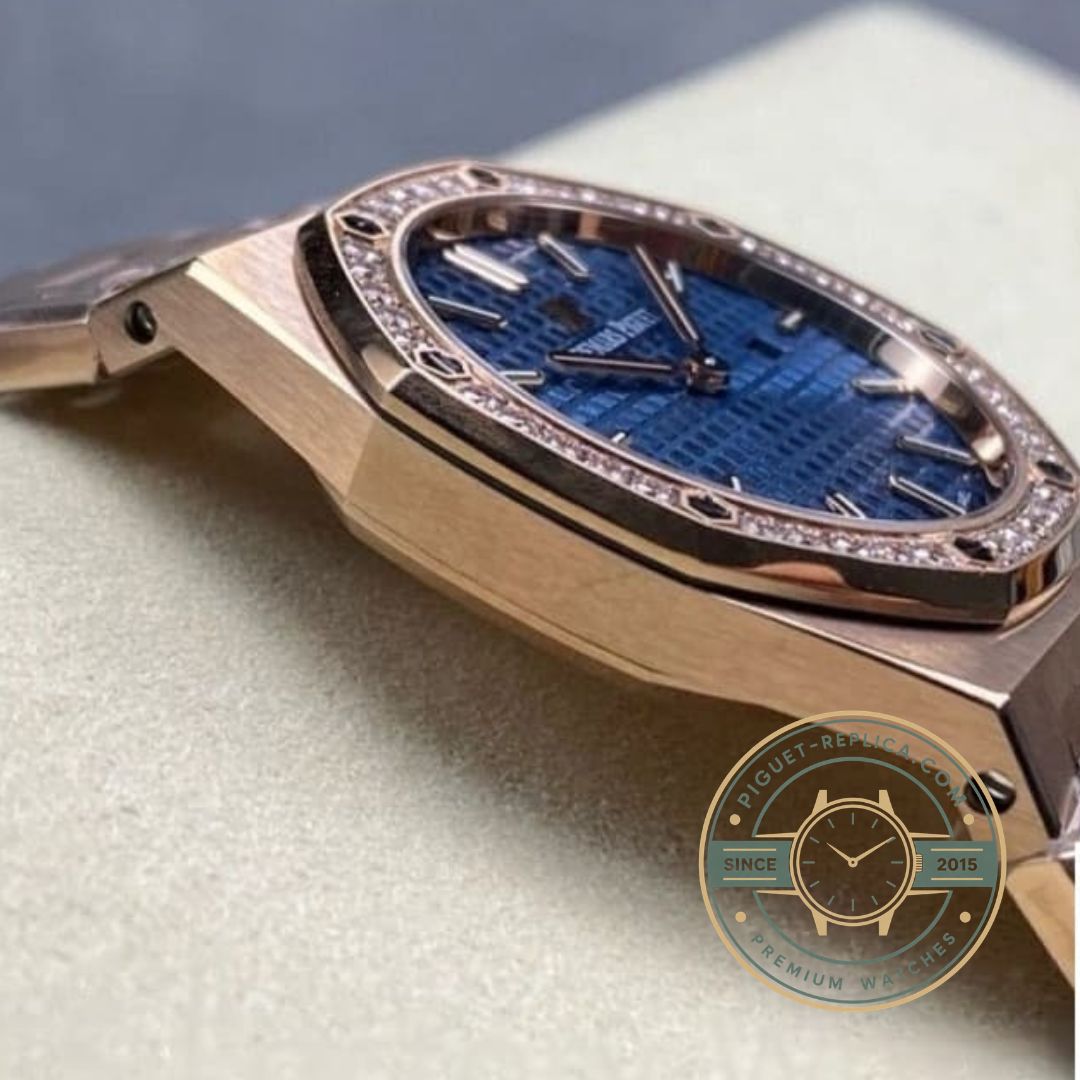 Replica AP watch Royal Oak with diamond bezel and elegant rose gold design