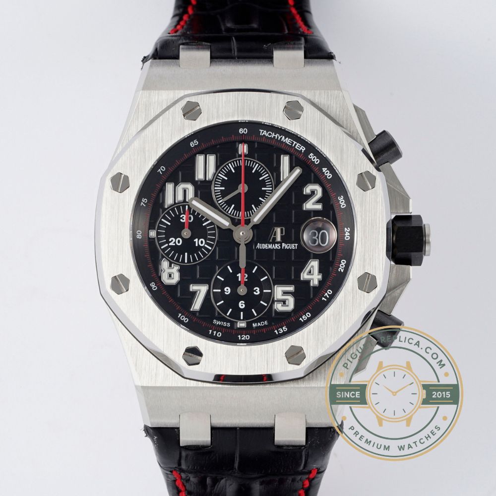 AP watch replica inspired by the Royal Oak Offshore with a sapphire crystal and automatic chronograph movement