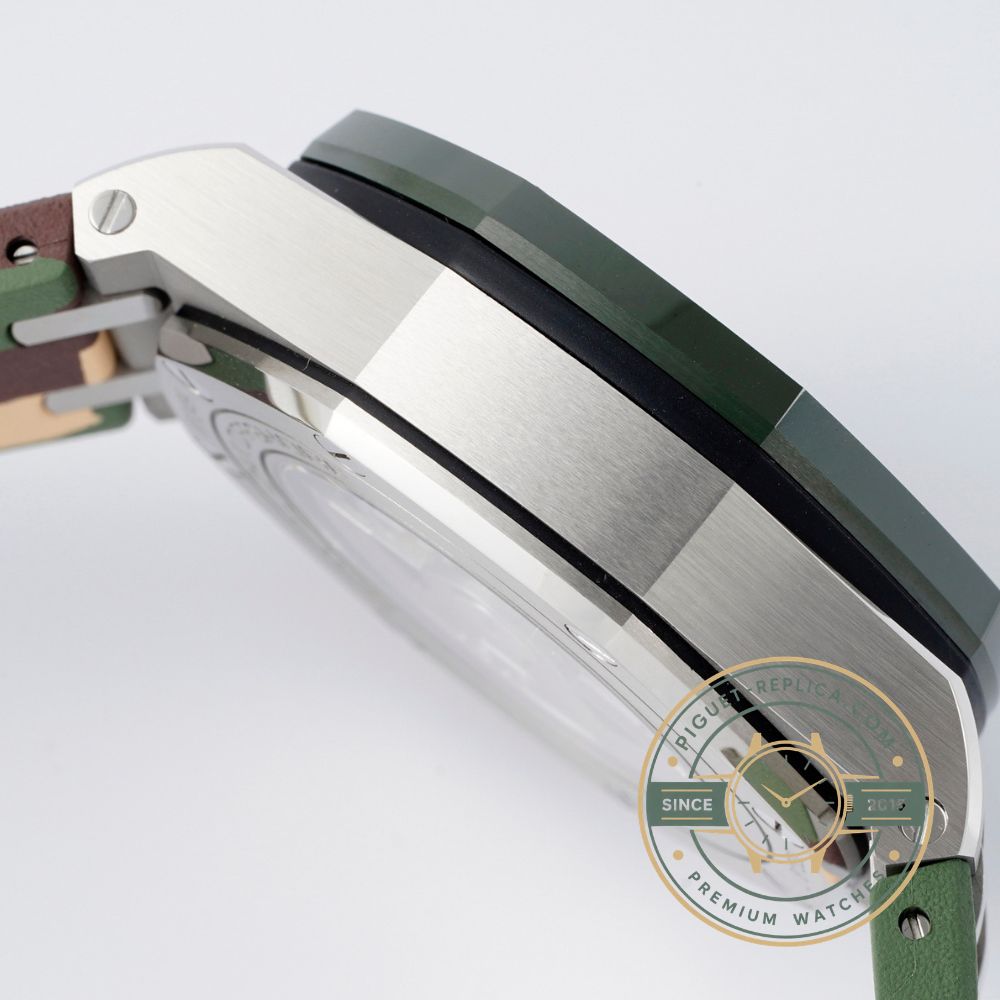 Side view of Audemars Piguet Royal Oak Offshore Khaki Gold Dial 44mm replica
