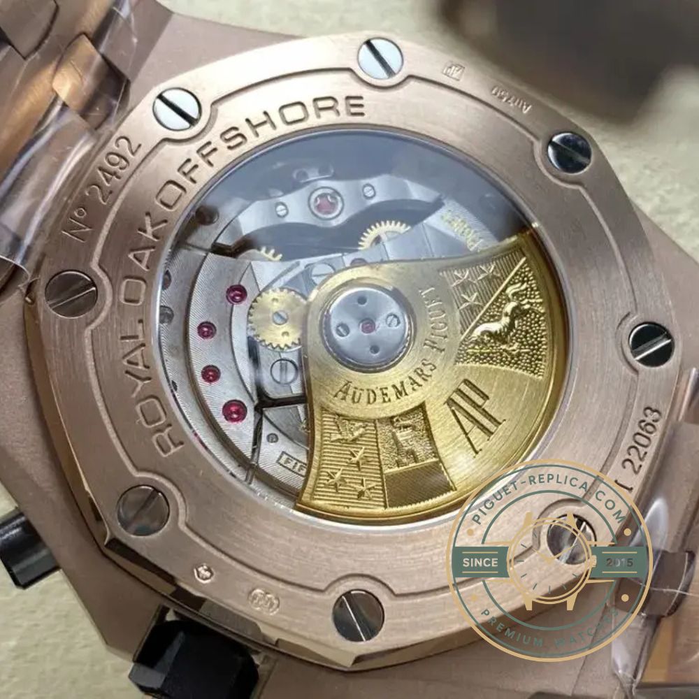 Audemars Piguet super clone Offshore watch with a brown Méga Tapisserie dial and rose gold finish
