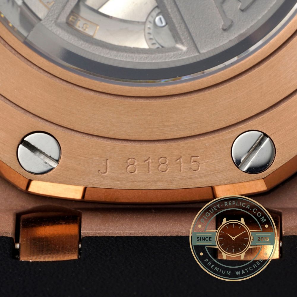 Royal Oak Offshore replica in rose gold with black ceramic bezel inspired by Audemars Piguet design