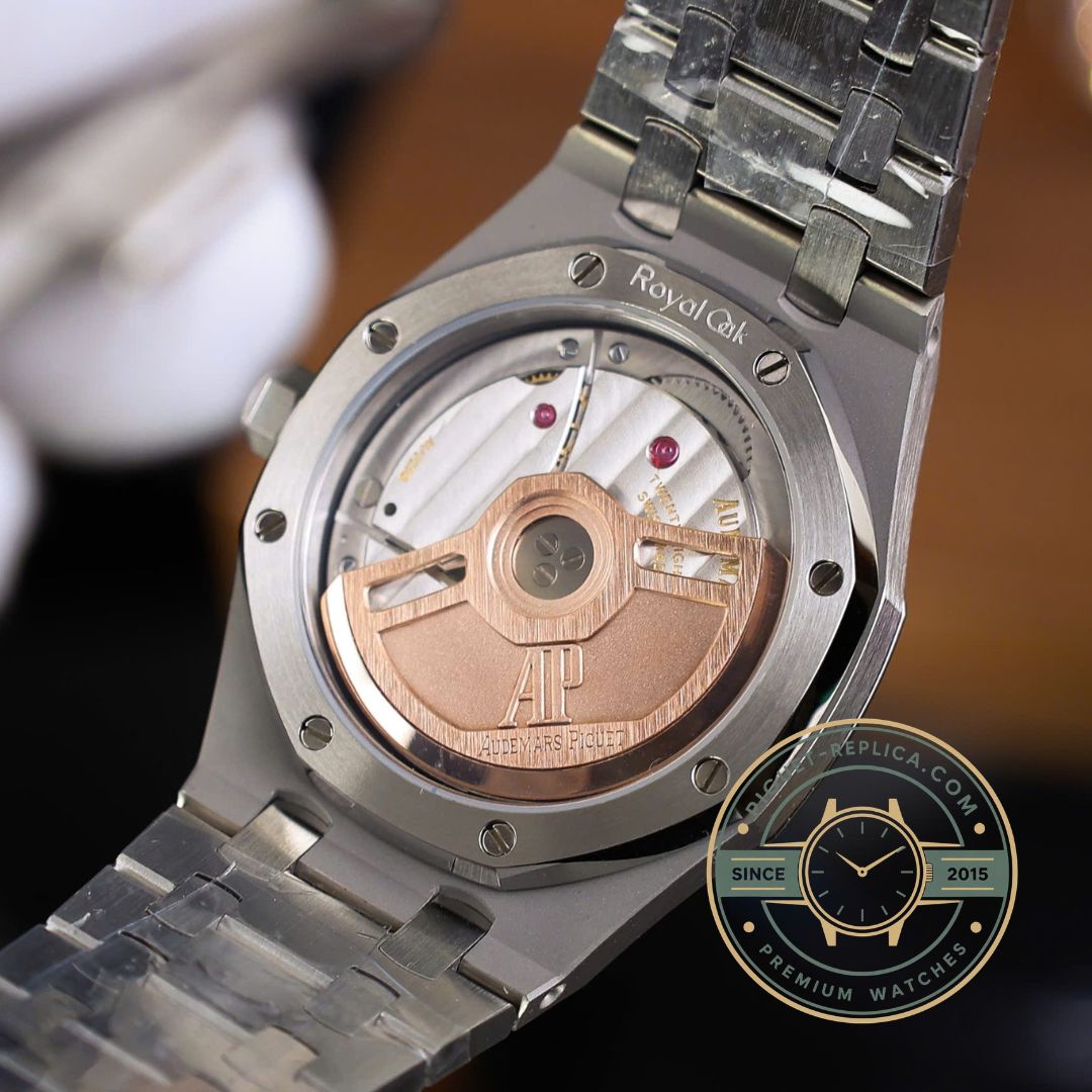 Replica Royal Oak 67651IP titanium and platinum case with blue Grande Tapisserie dial