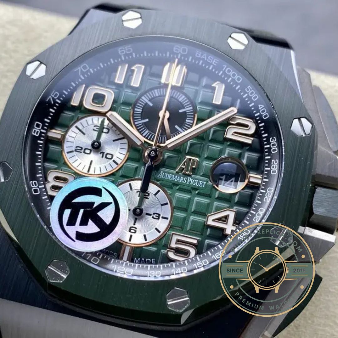Audemars Piguet replica Royal Oak Offshore with black ceramic case and green dial