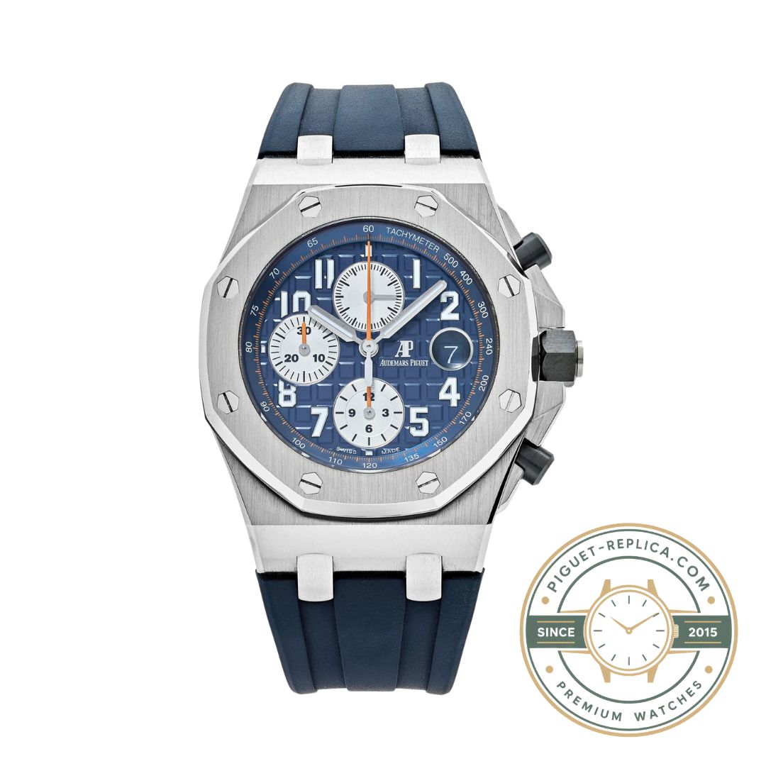 Audemars Piguet automatic replica Offshore watch with a blue dial, chronograph and date function