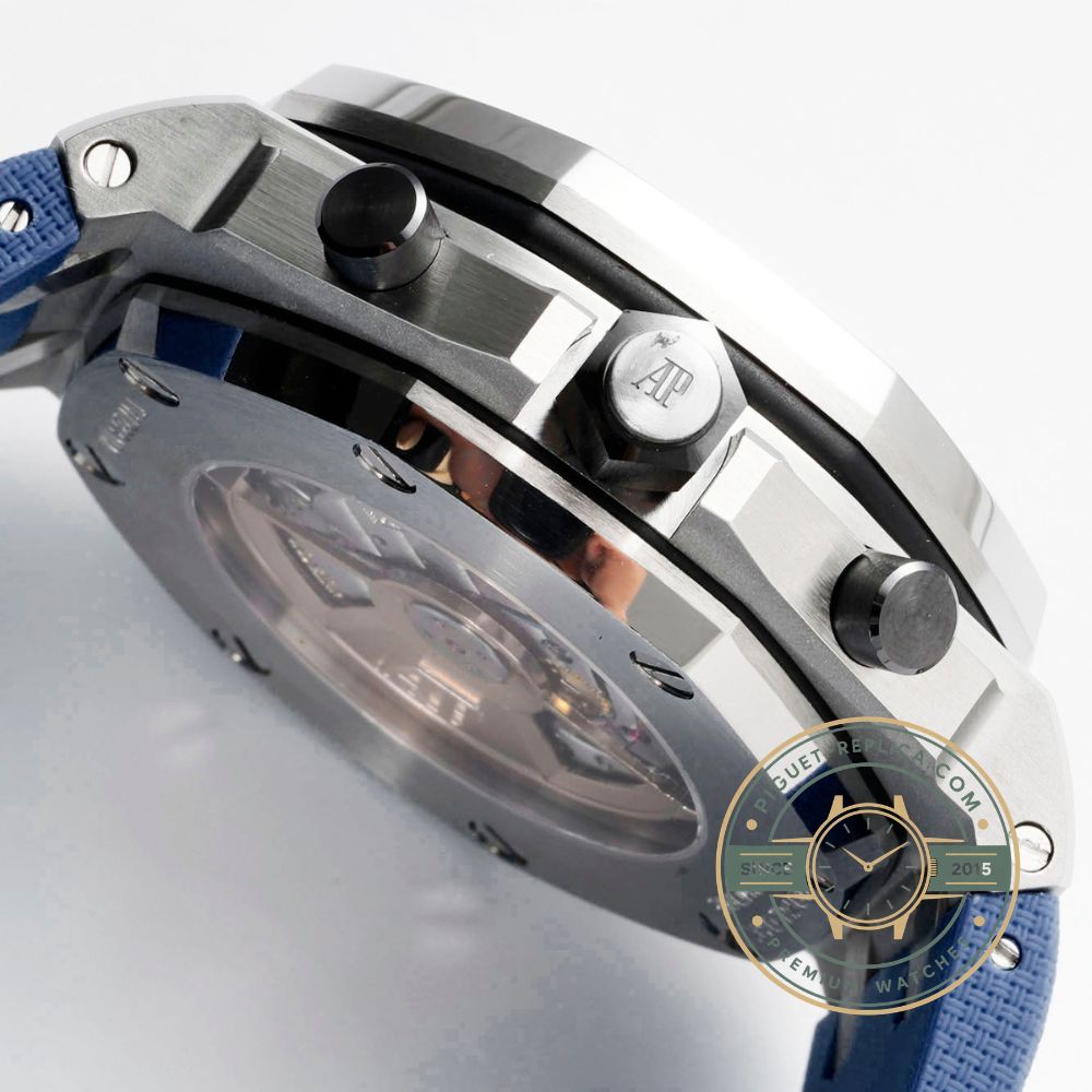 Super clone AP Royal Oak Offshore 26470ST with a 42mm stainless steel case and blue chronograph dial