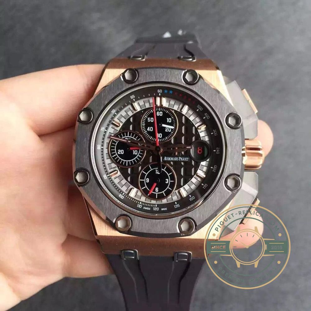Super clone AP Royal Oak Offshore 26568OM with a grey Mega Tapisserie chronograph dial