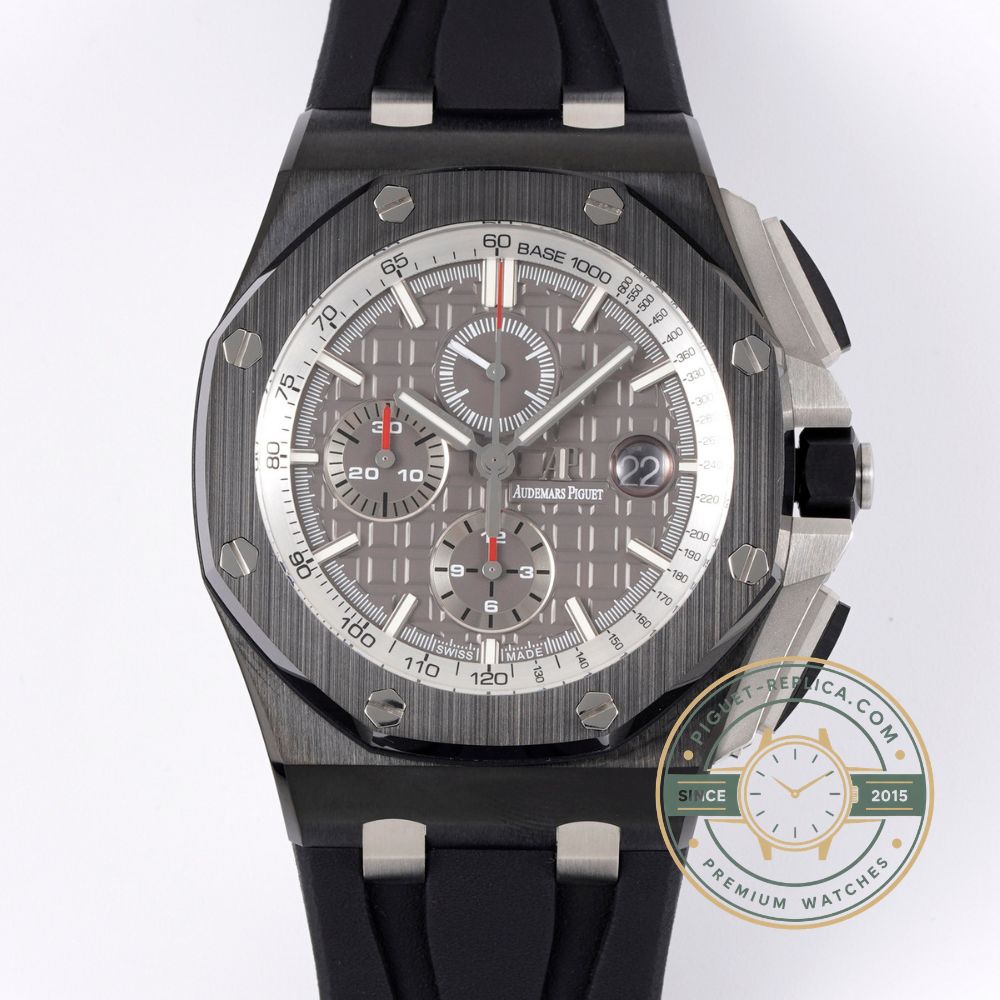 Piguet replica Royal Oak Offshore 26405CE with a dark grey ceramic case and silver subdials