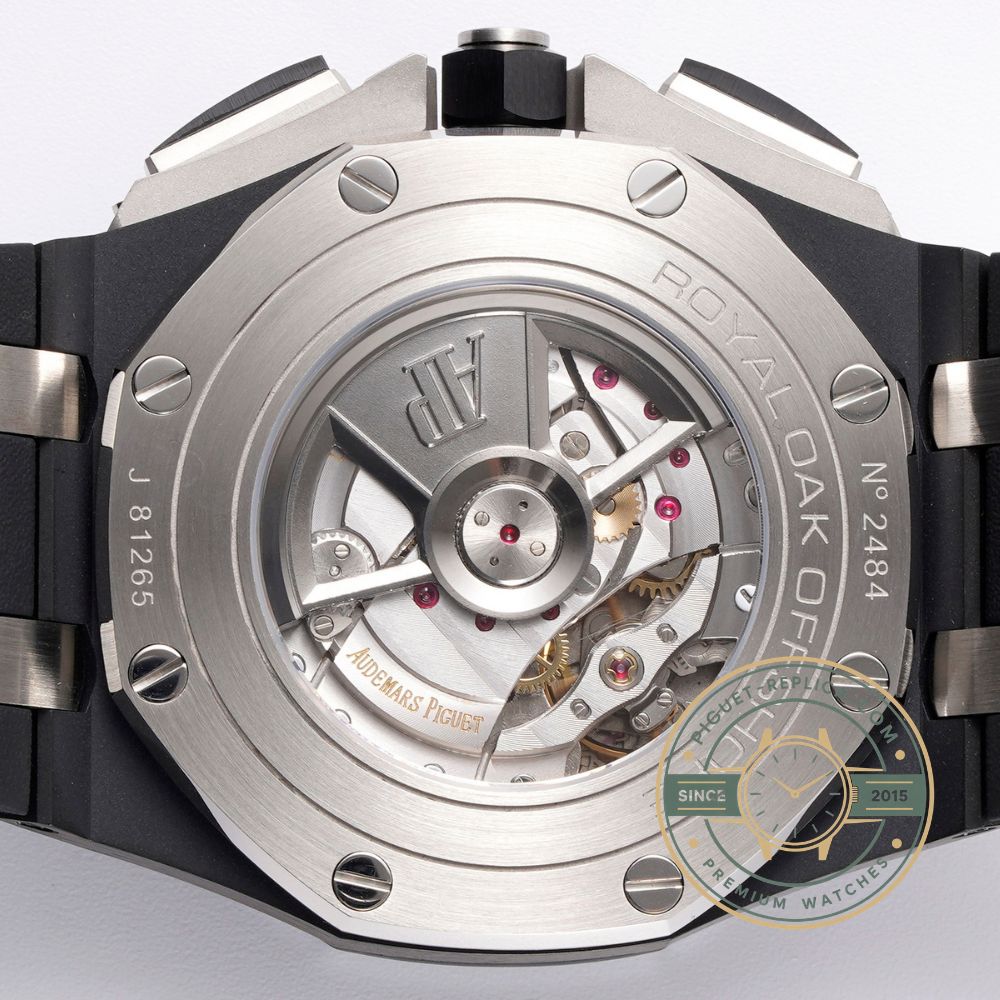 Royal Oak super clone 26405CE with a dark grey dial and contrasting silver chronograph subdials