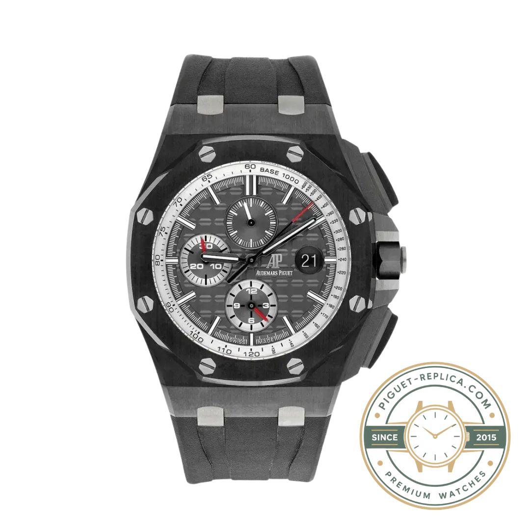 Audemars Piguet Offshore replica with a 44mm black ceramic case and grey-silver dial