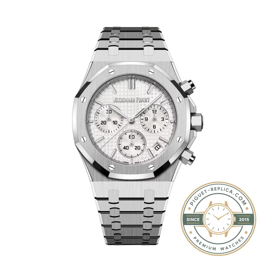 AP Royal Oak replica 26240ST featuring a white Grande Tapisserie dial and chronograph subdials