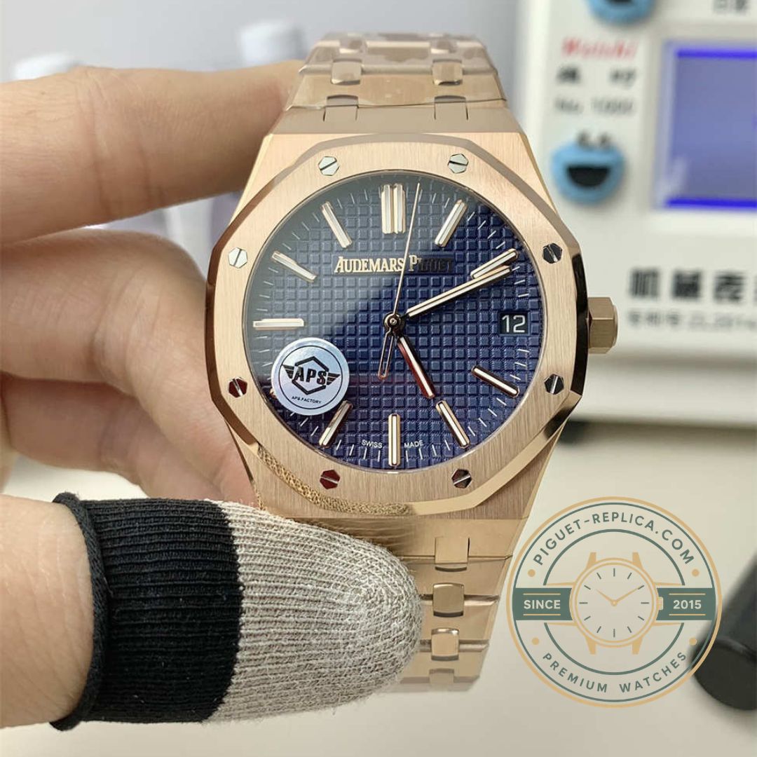 Super clone Audemars Piguet Royal Oak 15510OR replica with blue dial and rose gold case