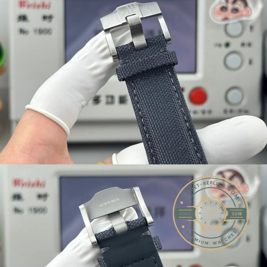 AP replica watch Code 11.59 26048 blue dial detailed view