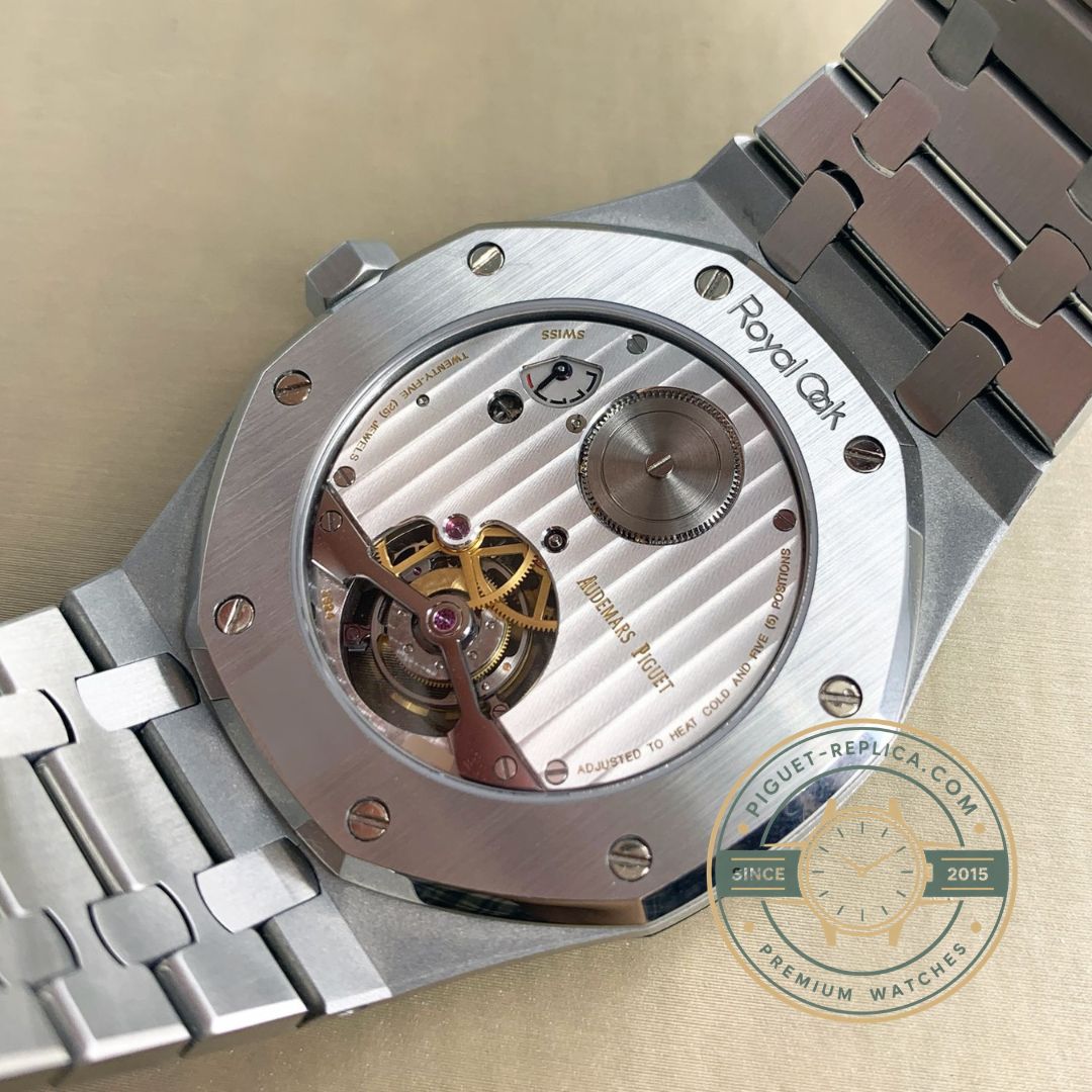 Replica Royal Oak Tourbillon 26510ST blue dial stainless steel case details