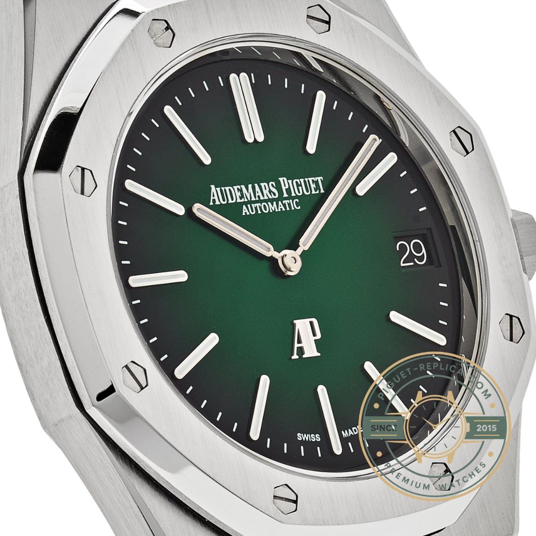Super Clone Royal Oak 15202PT.OO.1240PT.01 green dial replica watch front view