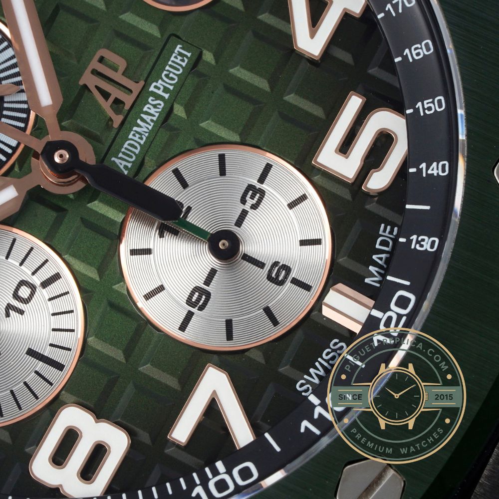 Audemars Piguet Swiss replica style Offshore 26405CE with a rich green dial and ceramic case