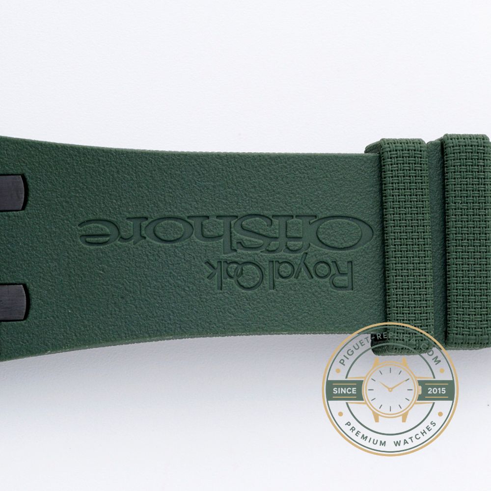 AP Royal Oak clone style watch with a 44mm black ceramic case, rich green dial and green rubber strap