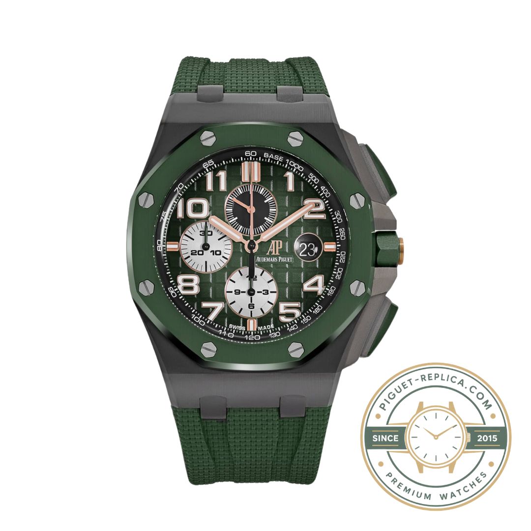 Audemars Piguet Offshore replica with a 44mm black ceramic case and deep green dial