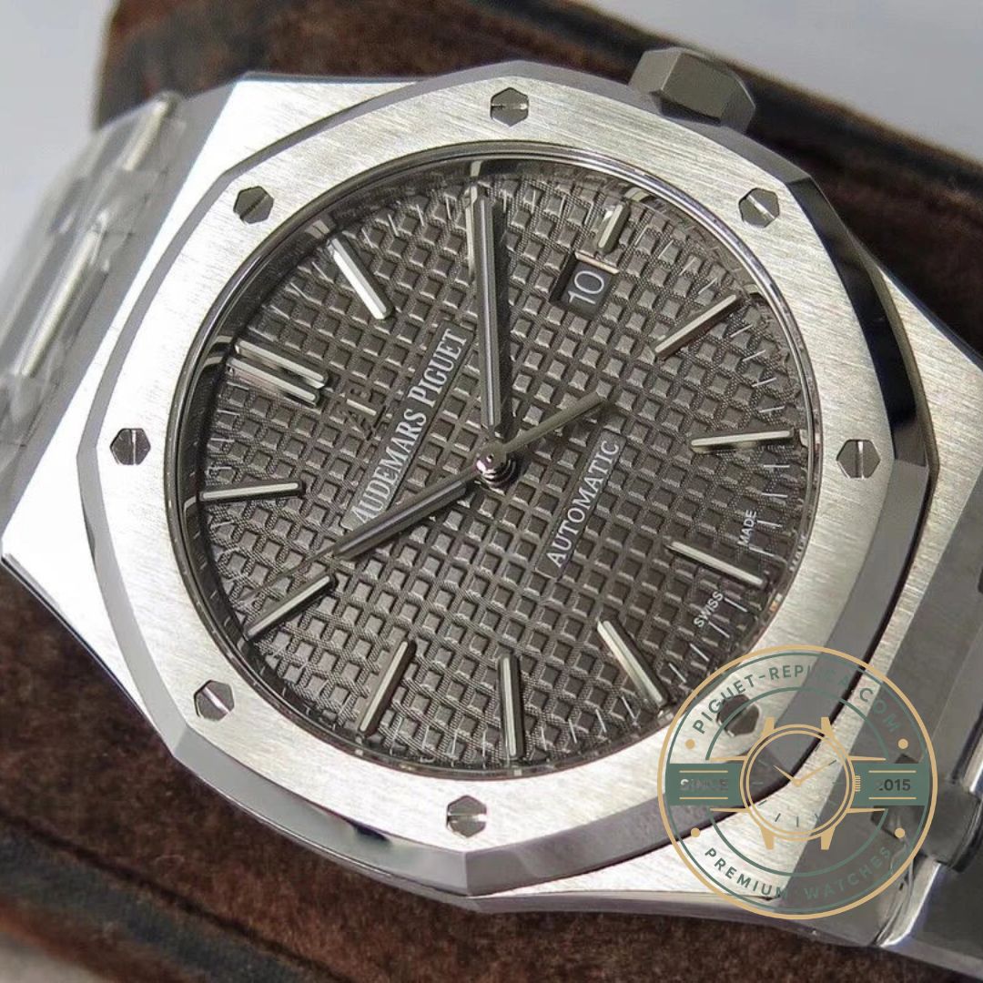 Audemars Piguet Royal Oak replica with stainless steel bracelet and grey dial design