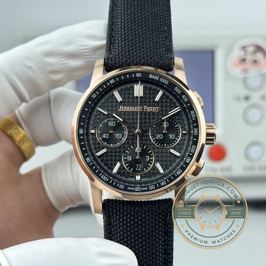 Best quality replica AP Code 11.59 41mm gold watch with black lacquer dial