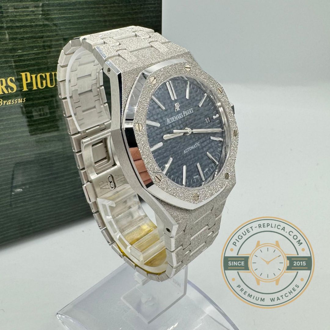 Royal Oak Blue Dial 15410BC.GG.1224BC.01 luxury replica watch with frosted finish
