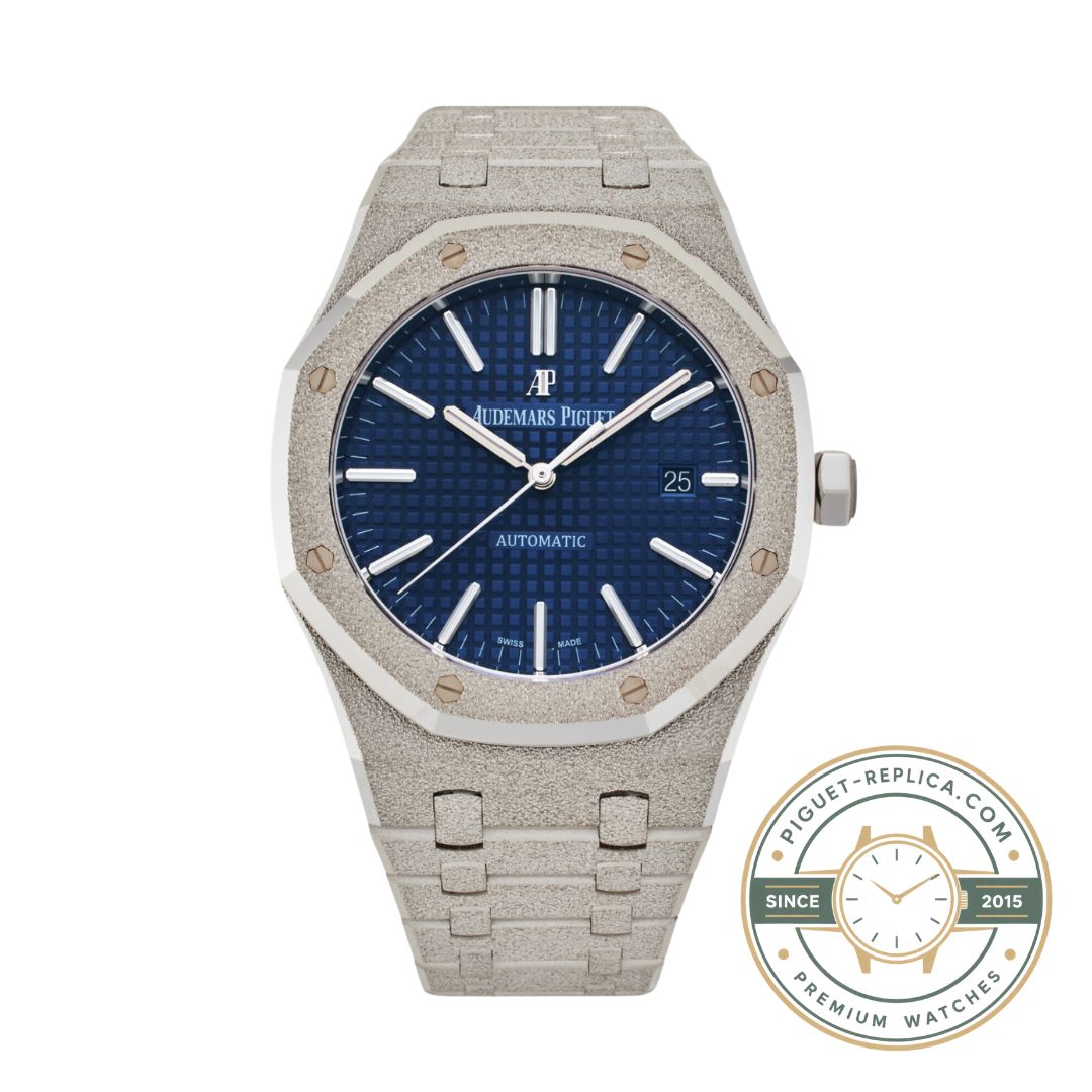 Superclone AP Royal Oak 15410BC white gold blue dial replica timepiece