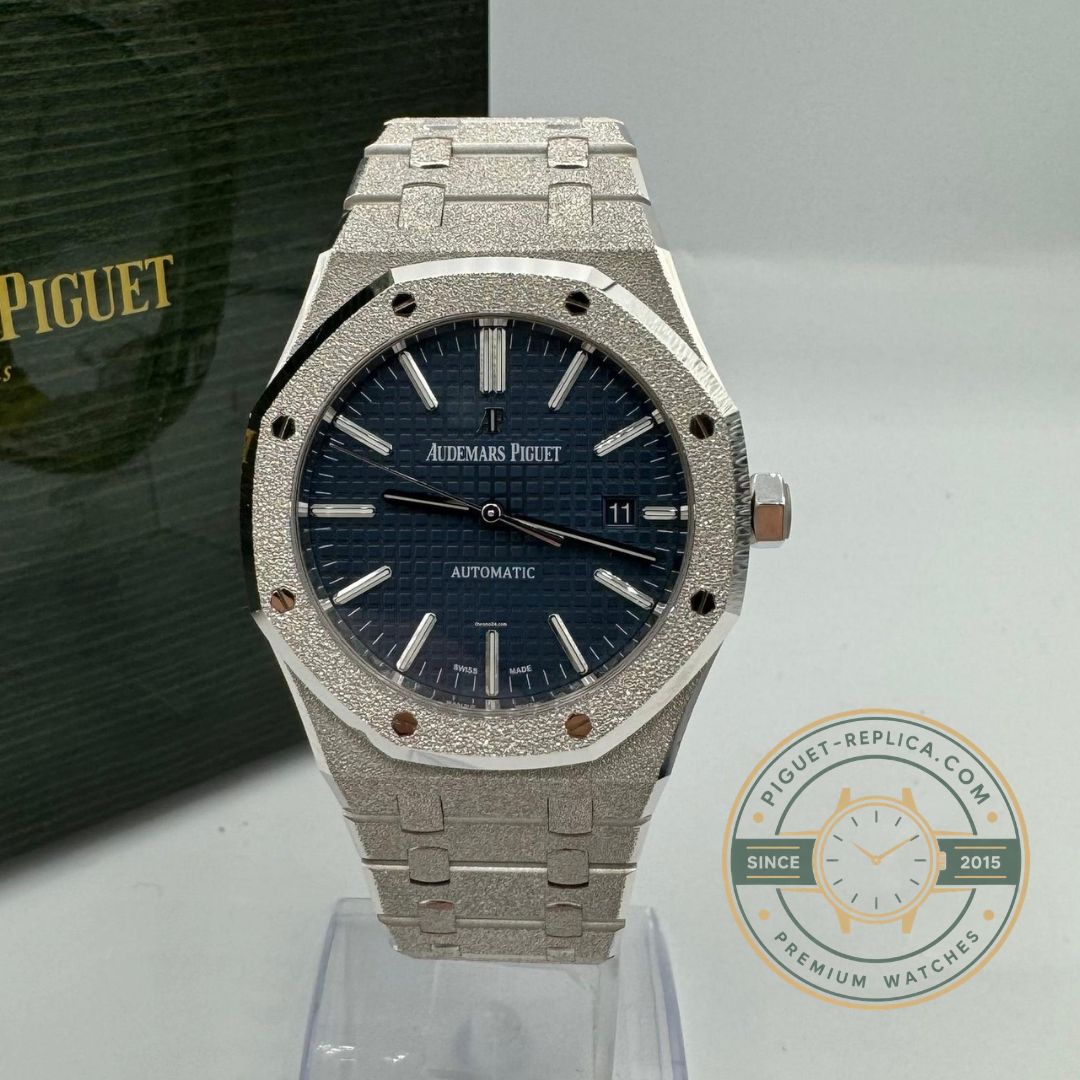Audemars Piguet Royal Oak 15410BC blue dial frosted white gold super clone replica watch