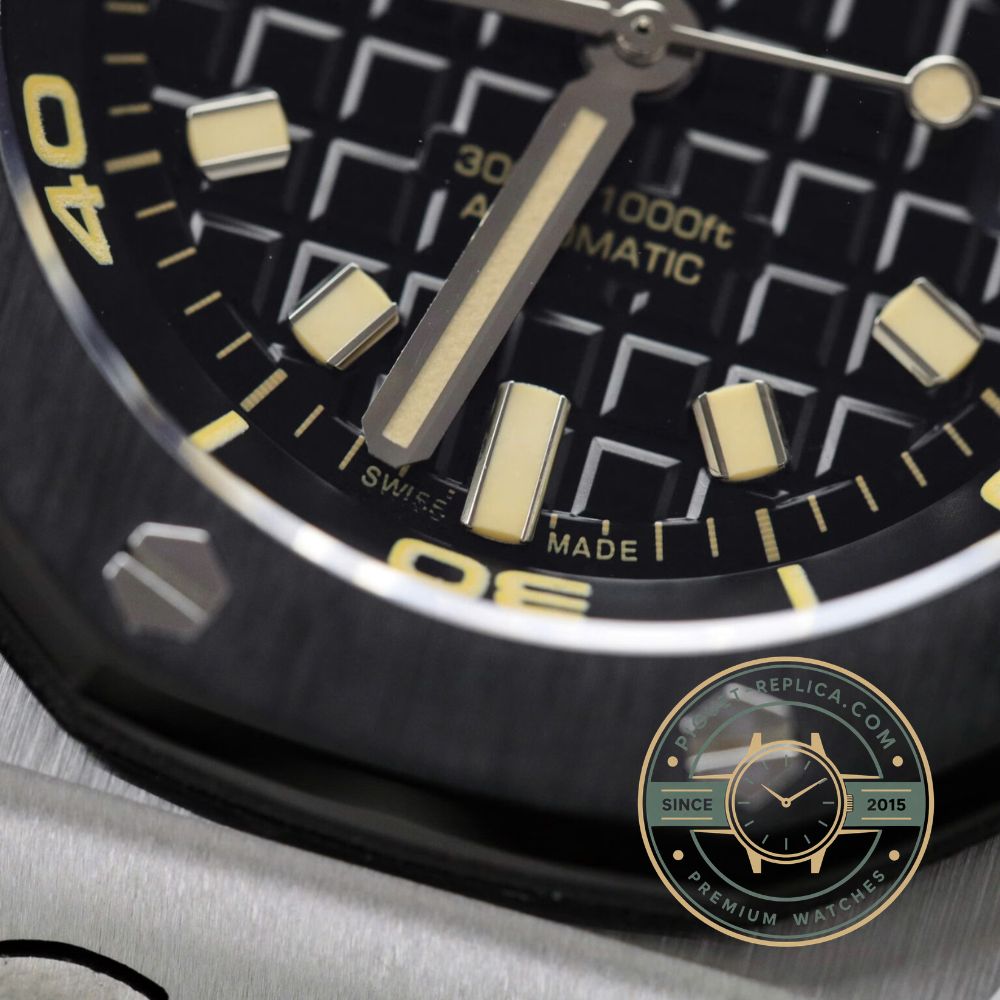 Royal Oak Offshore replica 15720CN black ceramic Audemars Piguet watch featuring Swiss replica movement and sapphire crystal