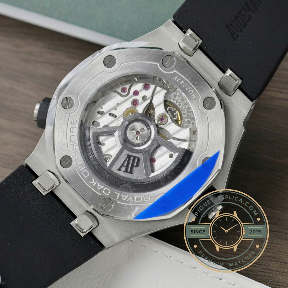 Audemars Piguet Royal Oak Offshore 15720CN AP replica watch with black ceramic case, rubber strap, and luxury appearance