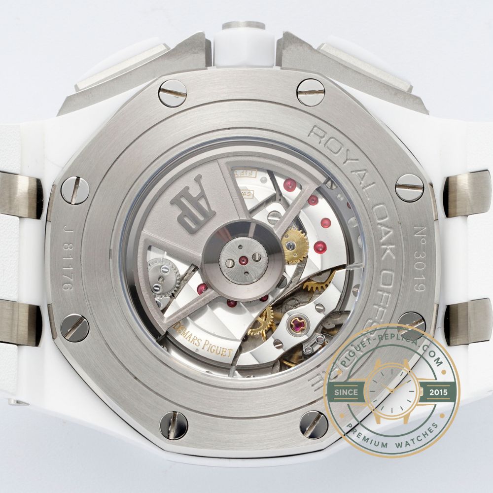 Audemars Piguet automatic replica Offshore watch with a white and silver chronograph dial and date function