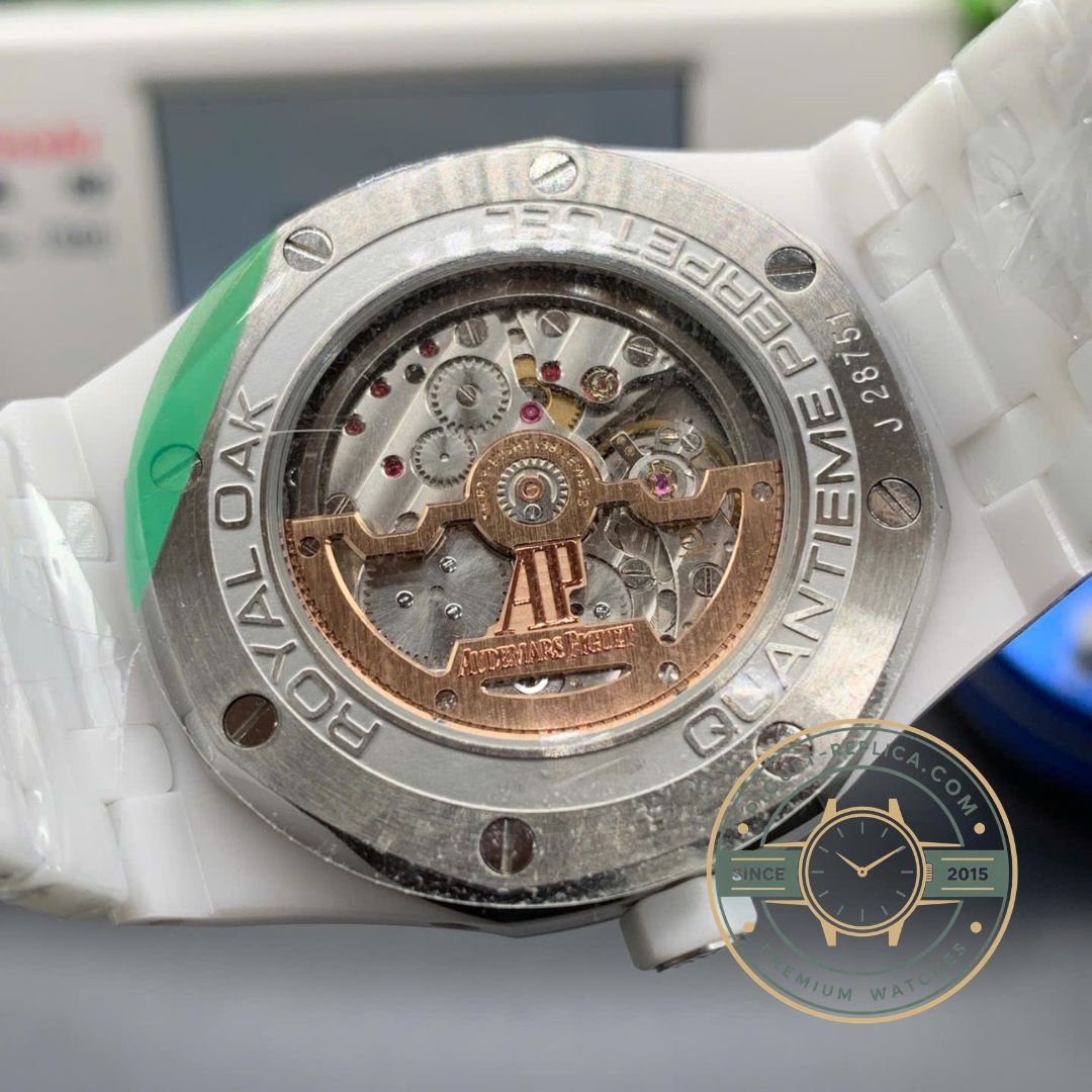 Royal Oak 26579CB perpetual calendar watch sapphire caseback and movement view