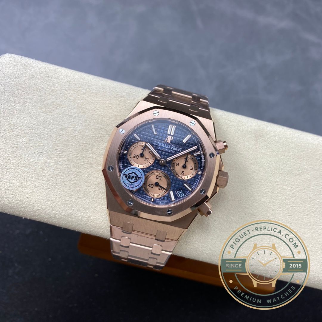 Replica AP Royal Oak 26331OR 41mm in 18K pink gold with blue dial
