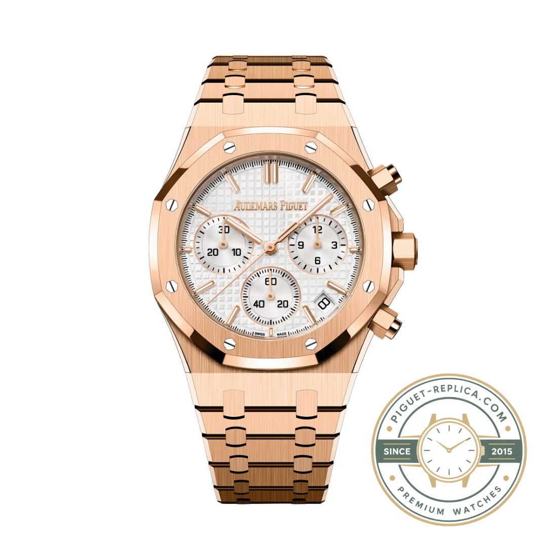 AP Royal Oak replica 26240OR featuring a white Grande Tapisserie dial and chronograph subdials