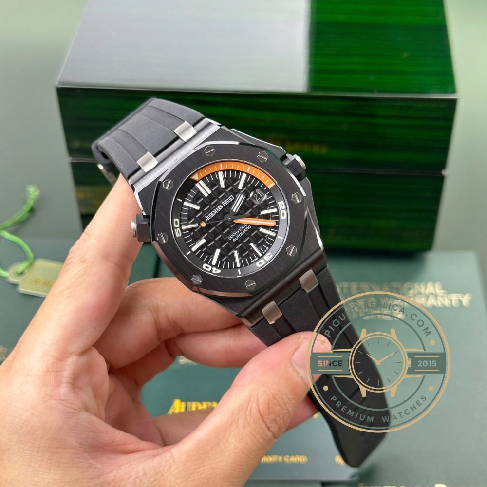 Audemars Piguet Royal Oak Offshore 42mm AP replica featuring automatic movement, black ceramic design, and luxury sports watch appearance