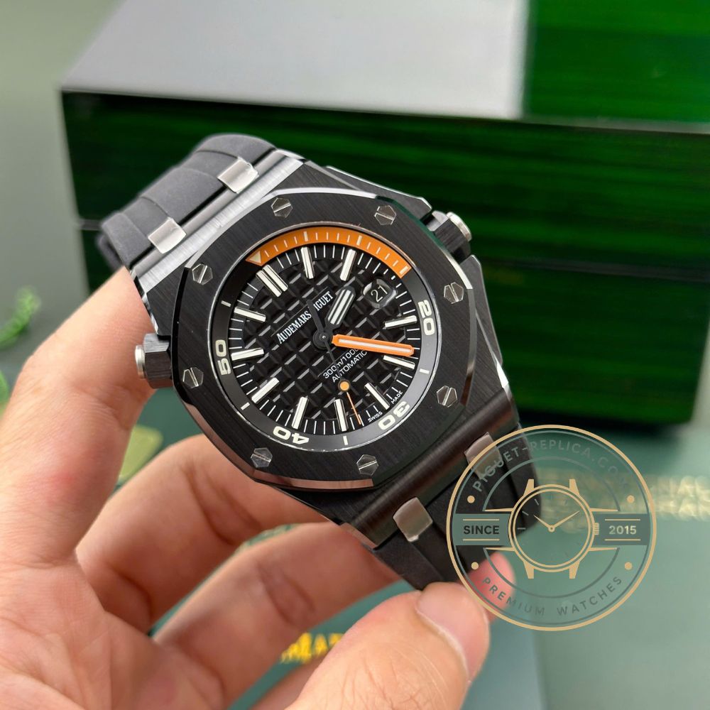 Royal Oak Offshore replica 15707CE with black ceramic case, octagonal bezel, and Audemars Piguet replica watch craftsmanship