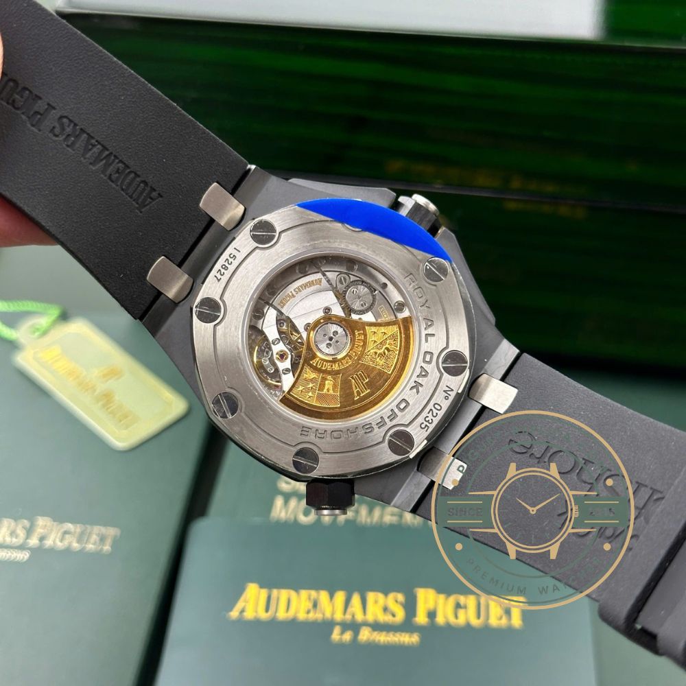 Royal Oak Offshore 42mm AP watch replica with black dial, luminous markers, and Audemars Piguet replica sports watch style