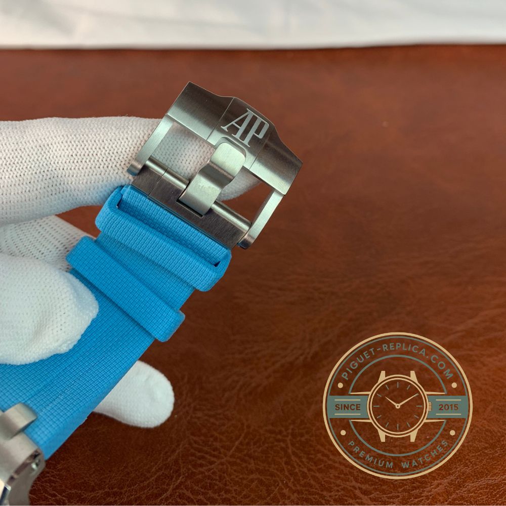 Audemars Piguet Royal Oak Offshore replica with sky blue dial, 42mm stainless steel case and black ceramic bezel