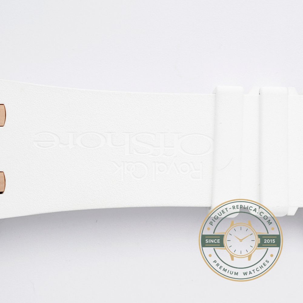Audemars Piguet super clone Offshore watch featuring a white dial, ceramic bezel and rose gold screws