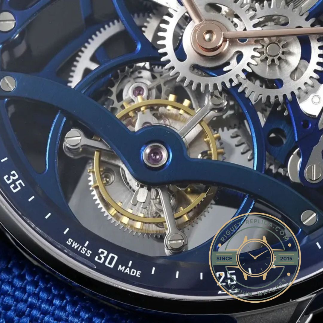 AP tourbillon replica watch 26600NB.D346KB with open skeleton style dial and sapphire crystal