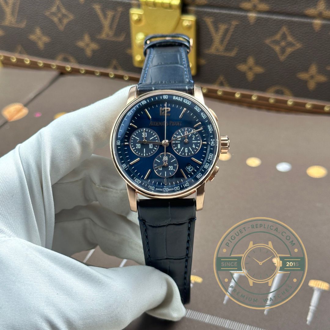 AP replica watch Code 11.59 26048 featuring rose gold case and brown lacquer dial