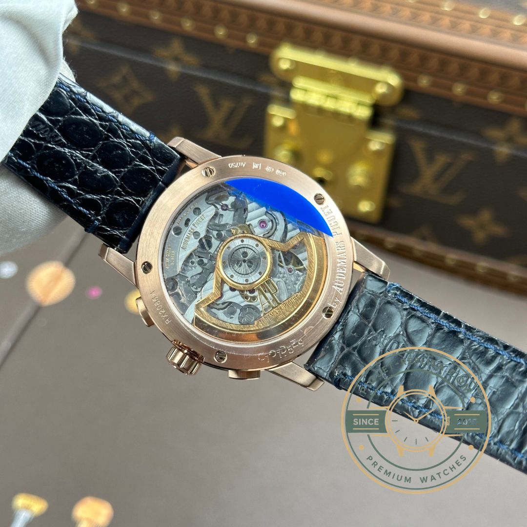 Audemars Piguet replica watch with brown sunburst lacquer dial and sapphire crystal