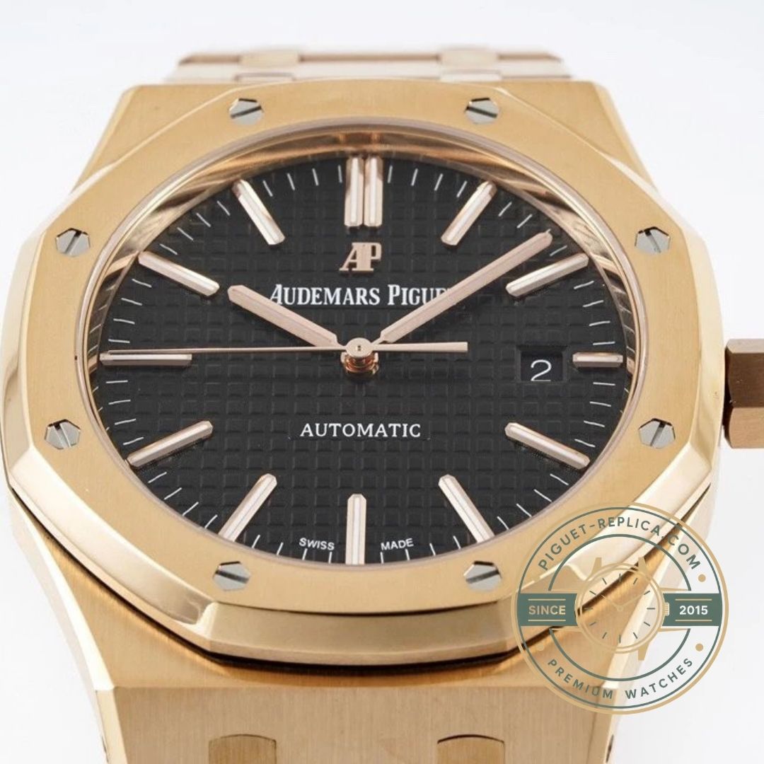 Audemars Piguet Royal Oak 15400OR replica watches black dial with rose gold steel bracelet